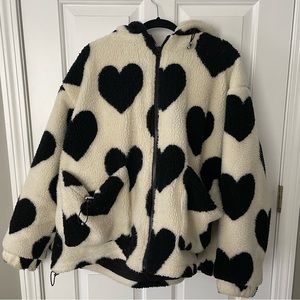 Alfric Eden B&W Hearts Sherpa Jacket